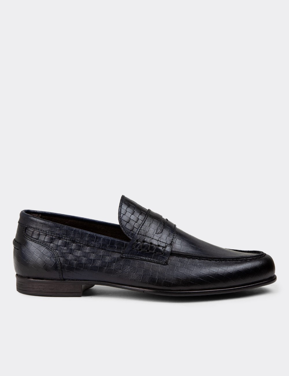Navy Leather Loafers - 01978MLCVC08