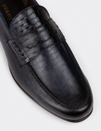 Navy Leather Loafers - 01978MLCVC08