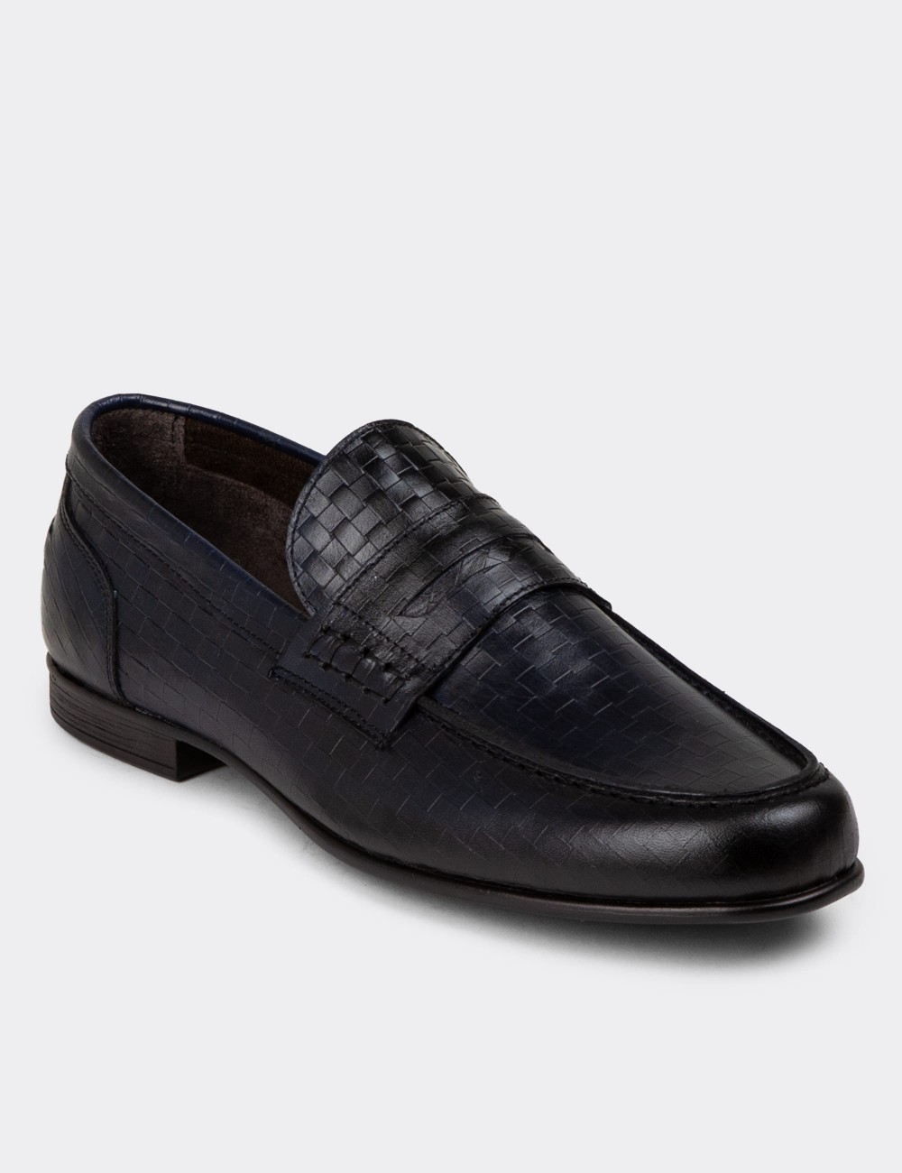 Navy Leather Loafers - 01978MLCVC08