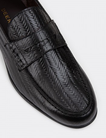 Black Leather Loafers - 01978MSYHC12