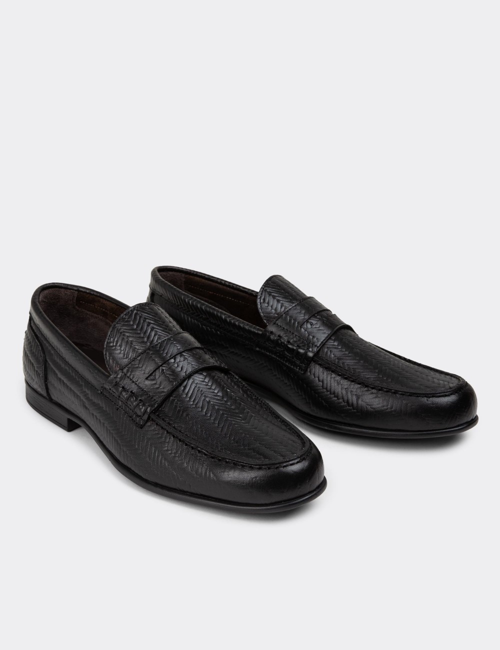 Black Leather Loafers - 01978MSYHC12