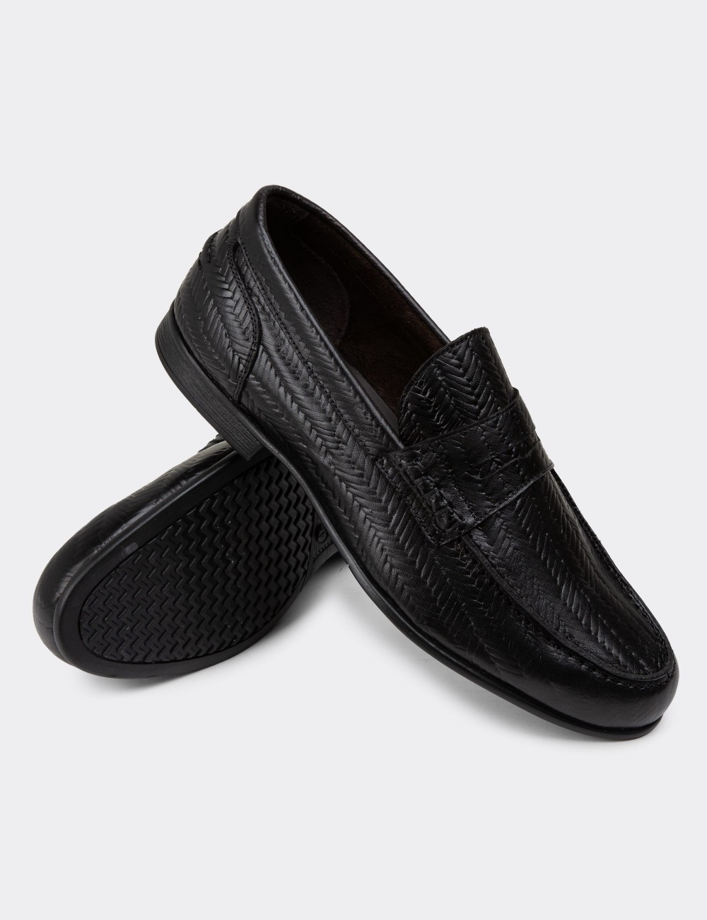 Black Leather Loafers - 01978MSYHC12