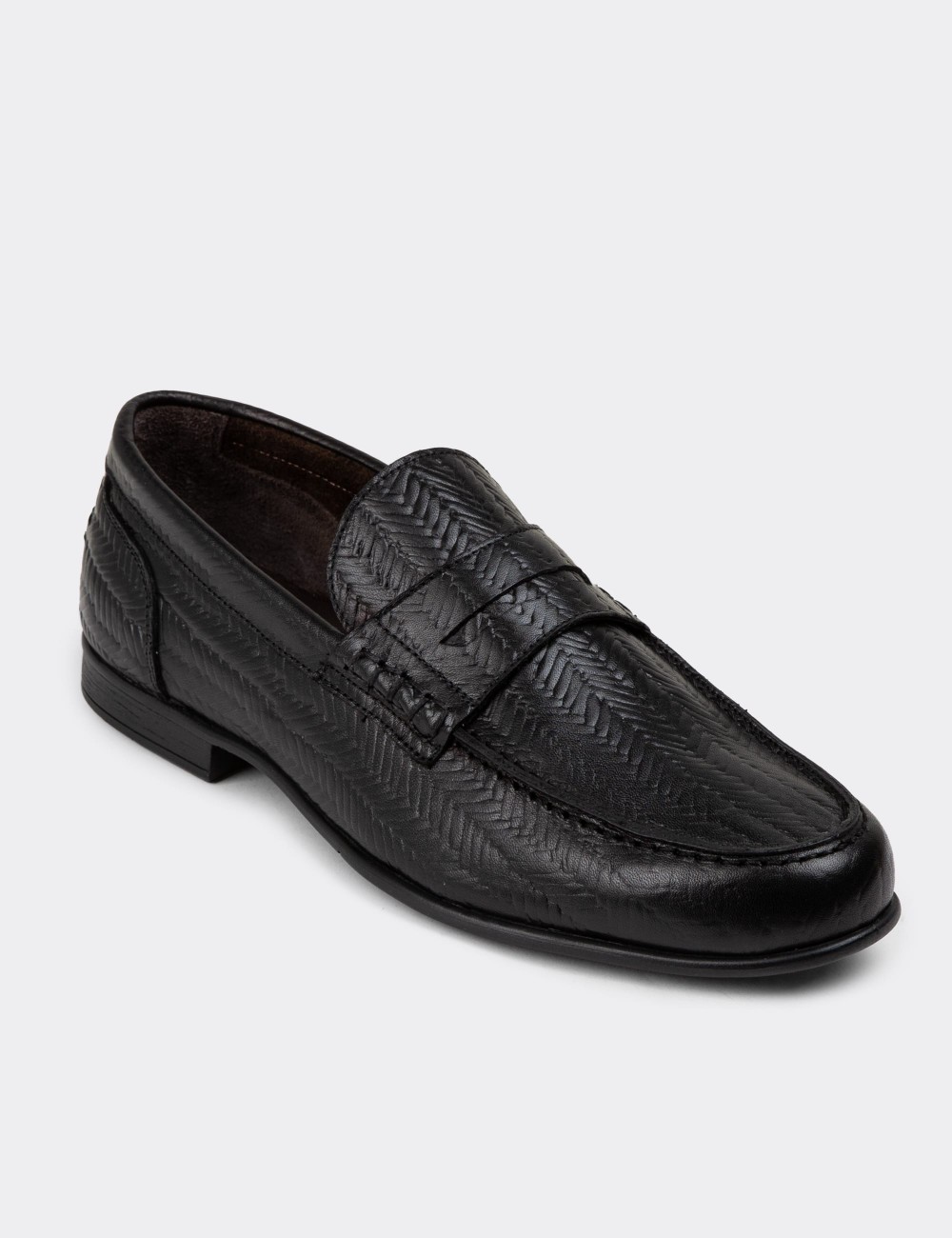 Black Leather Loafers - 01978MSYHC12