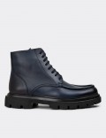 Navy Leather Boots