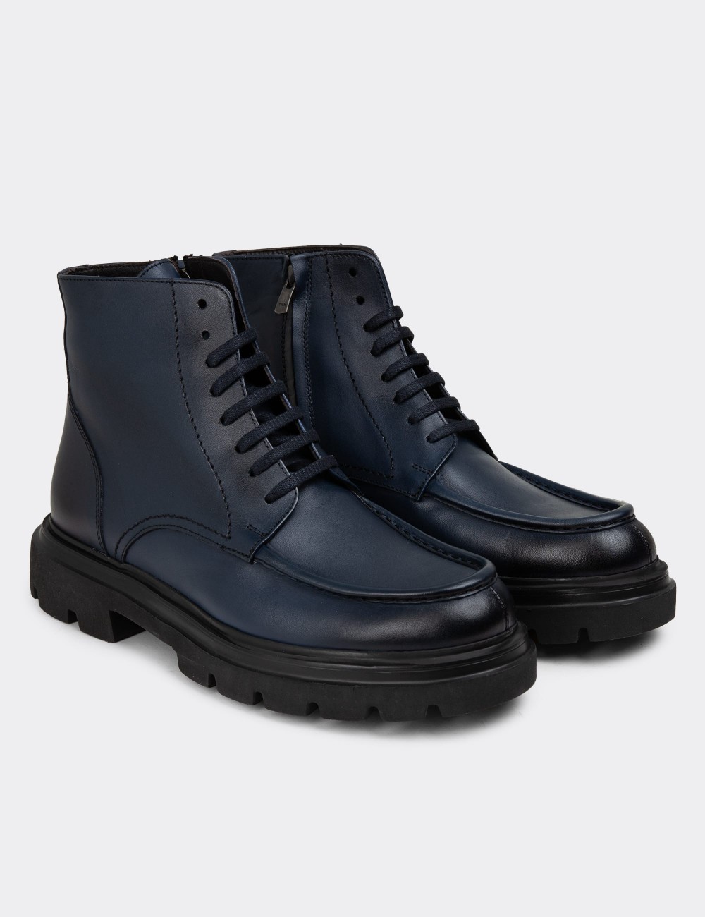 Navy Leather Boots - 01979MLCVE01