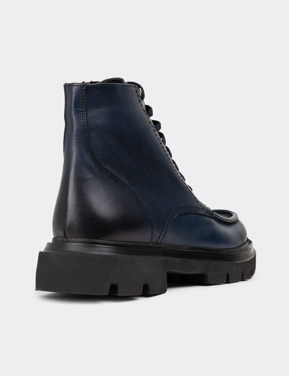 Navy Leather Boots - 01979MLCVE01