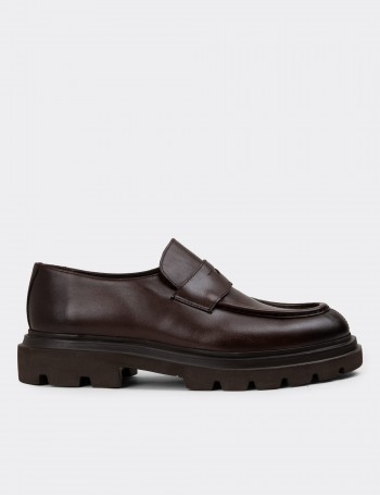 Brown Leather Loafers - 01980MKHVE01