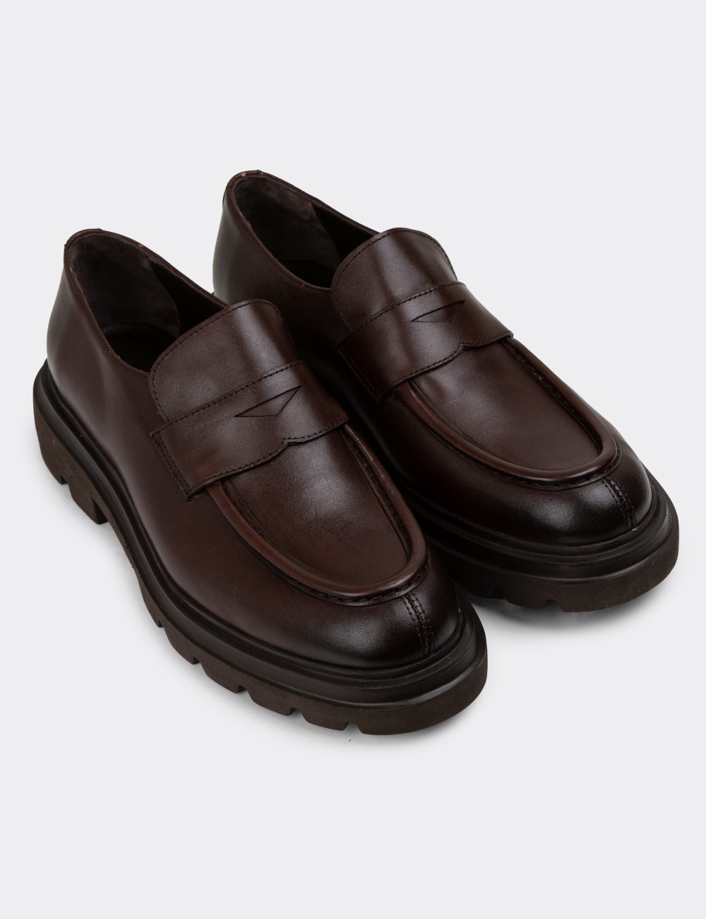 Brown Leather Loafers - 01980MKHVE01