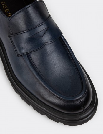 Navy Leather Loafers - 01980MLCVE01