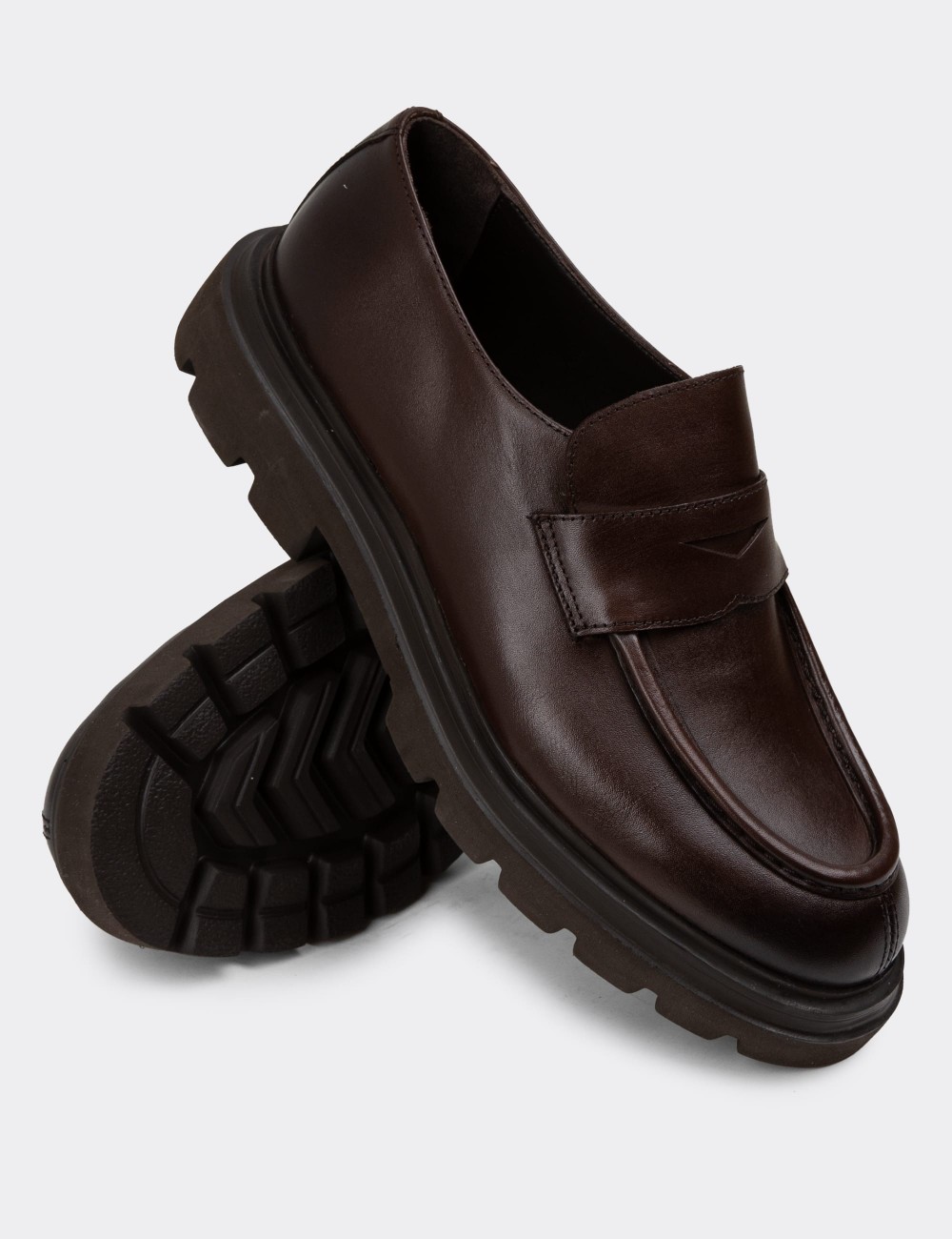 Brown Leather Loafers - 01980MKHVE01