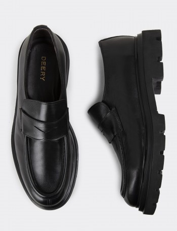 Black Leather Loafers - 01980MSYHE01