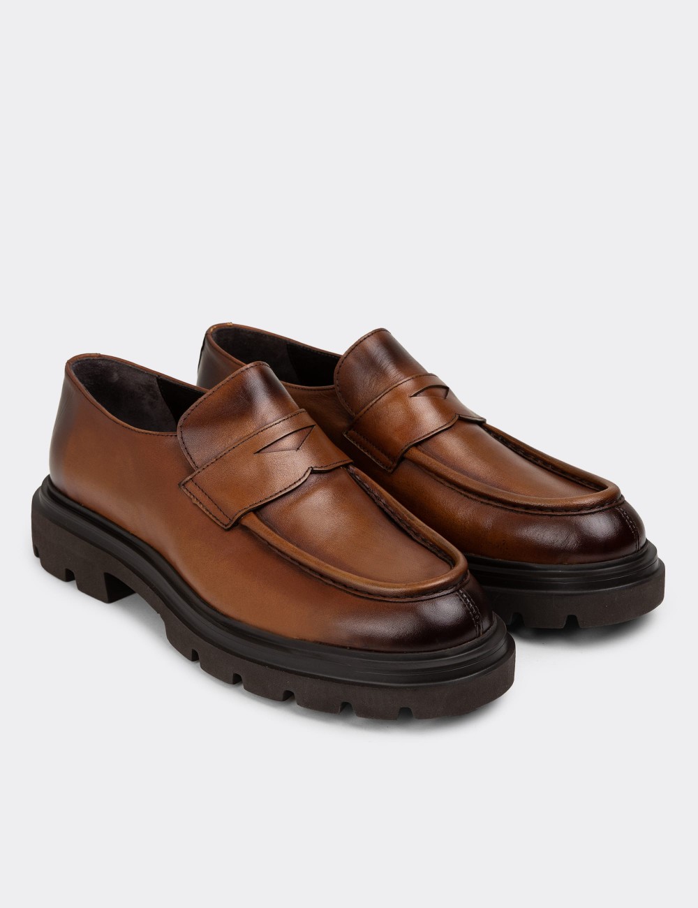 Tan Leather Loafers - 01980MTBAE01