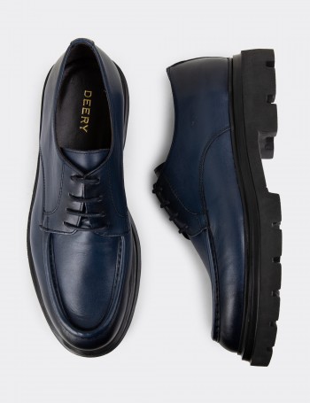 Navy Leather Lace-up Shoes - 01981MLCVE01