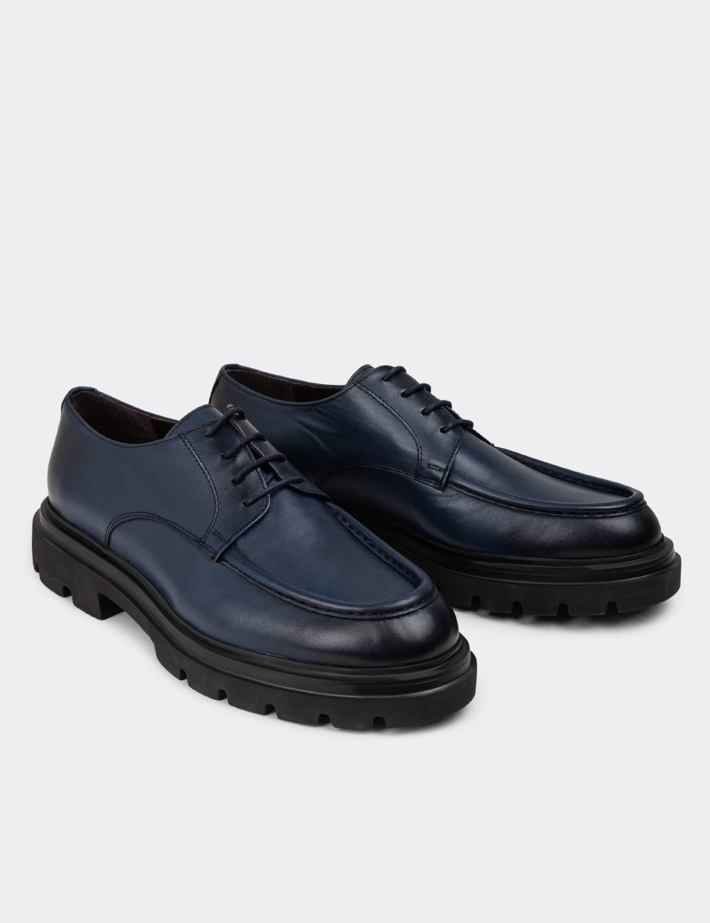 Navy Leather Lace-up Shoes - 01981MLCVE01