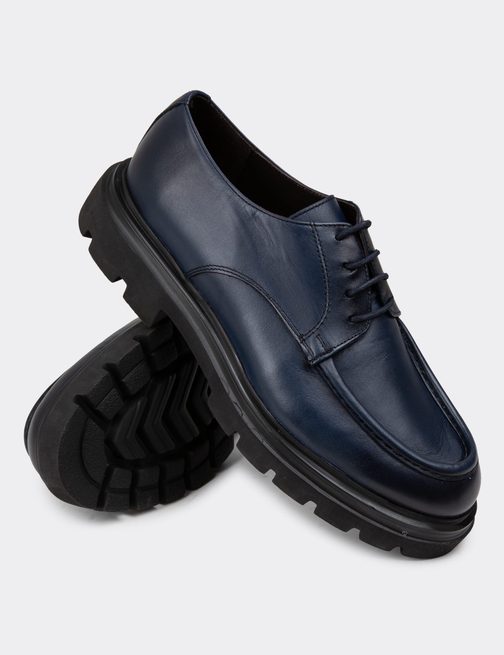 Navy Leather Lace-up Shoes - 01981MLCVE01