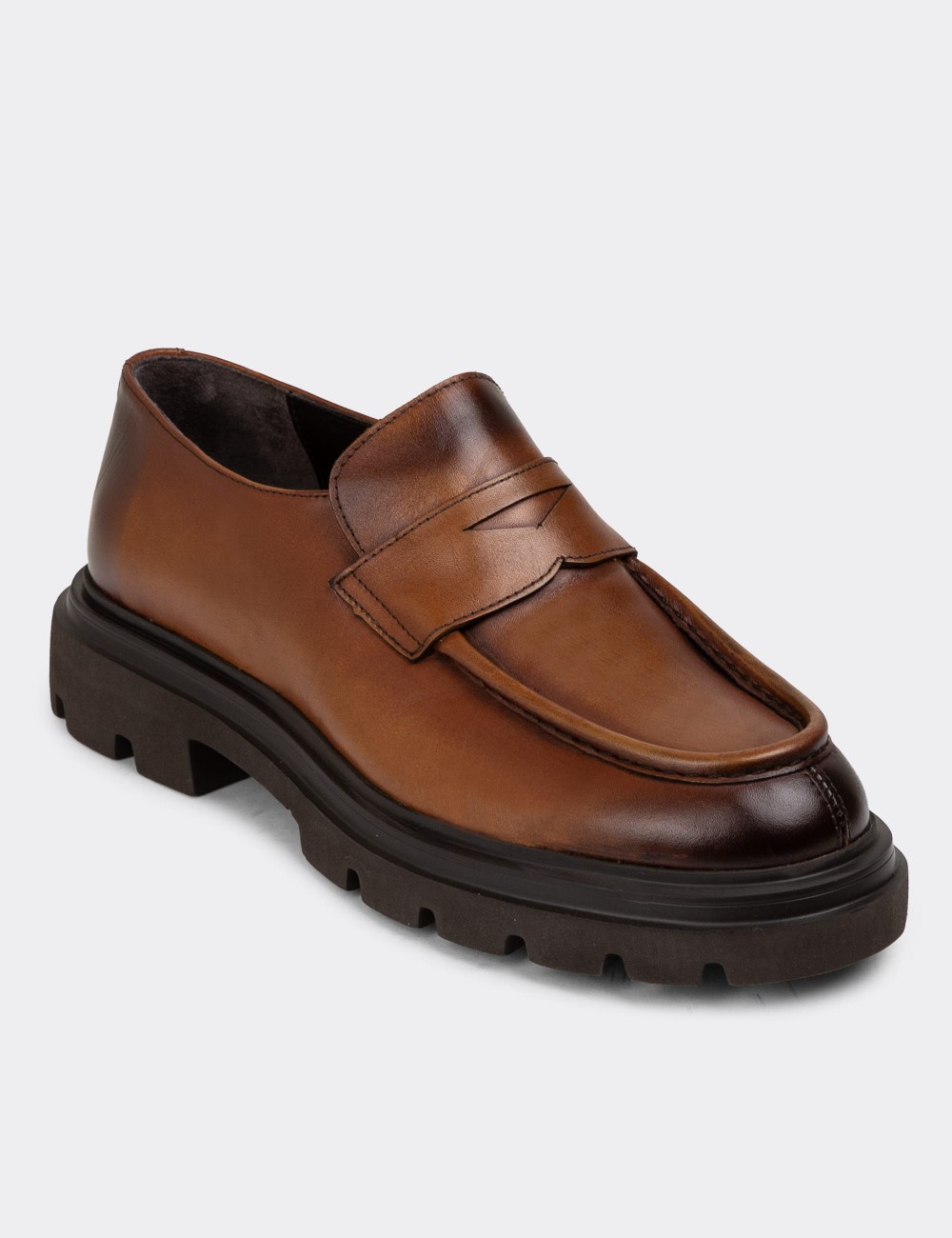 Tan Leather Loafers - 01980MTBAE01