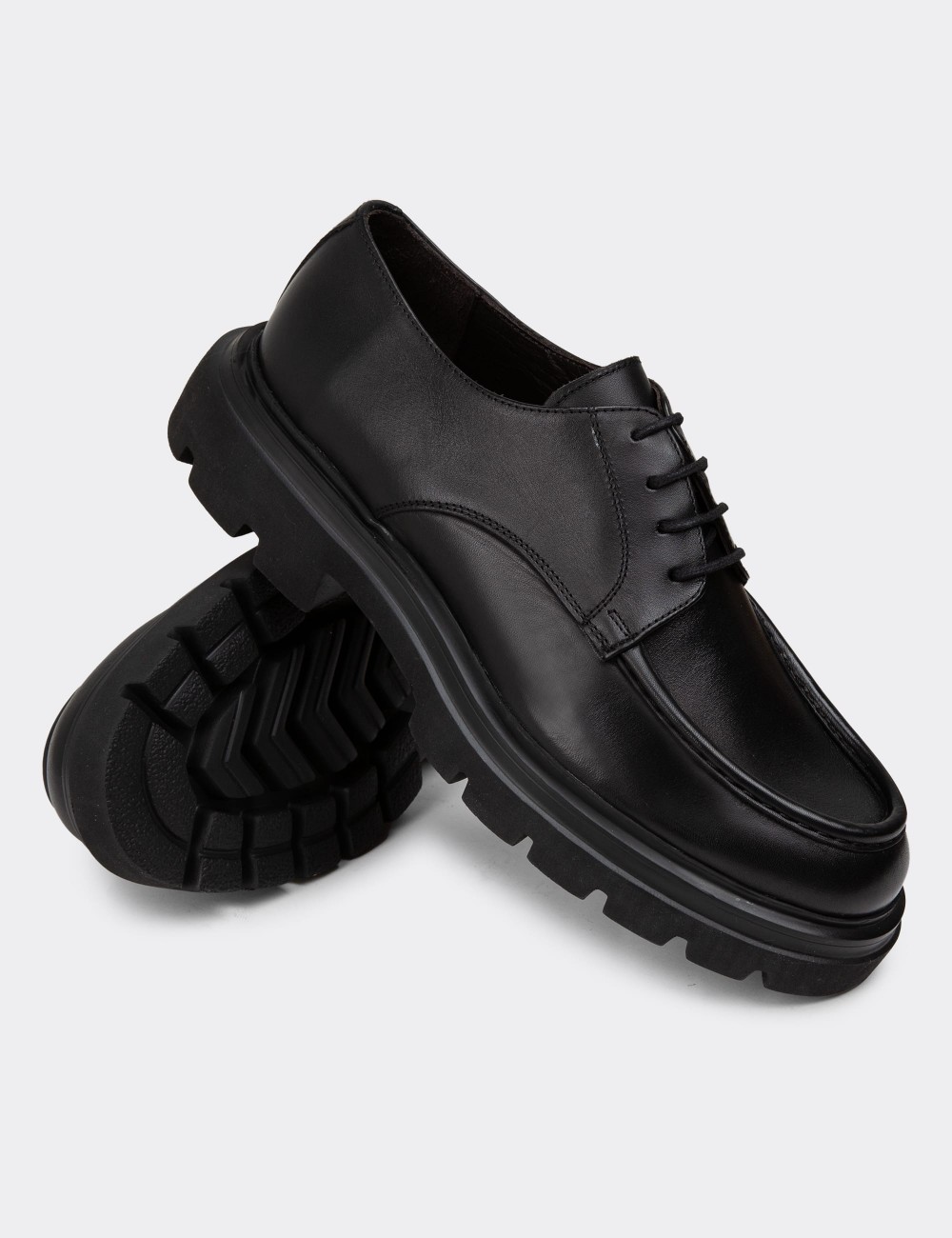 Black Leather Lace-up Shoes - 01981MSYHE01