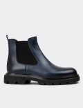 Navy Leather Chelsea Boots