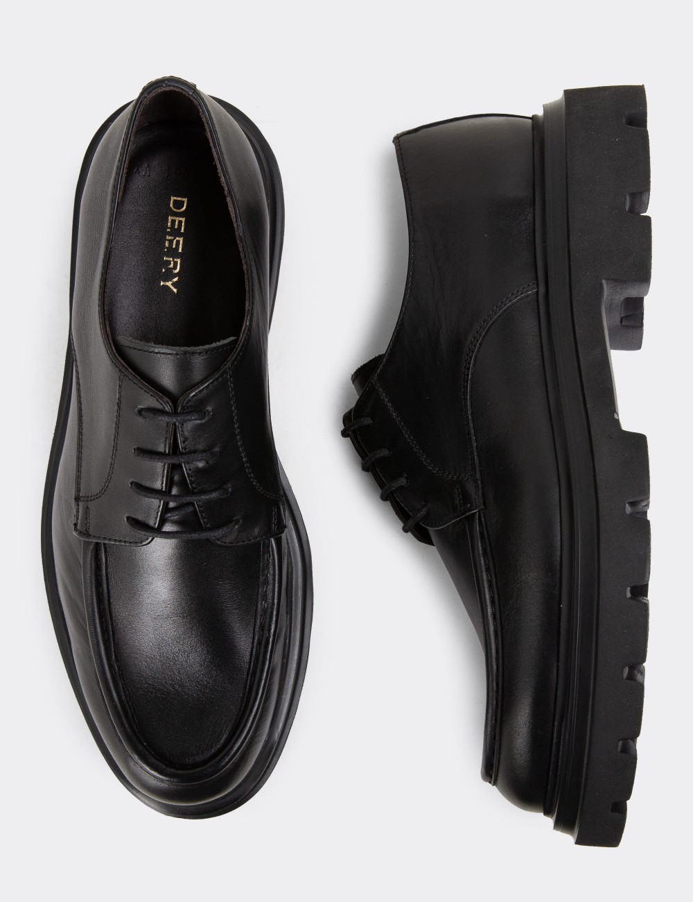 Black Leather Lace-up Shoes - 01981MSYHE01