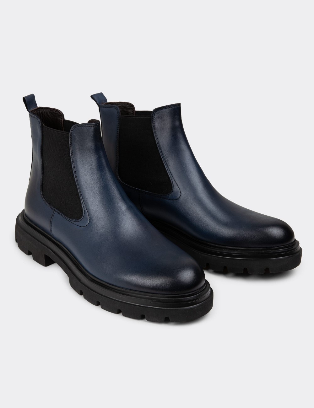 Navy Leather Chelsea Boots - 01982MLCVE01