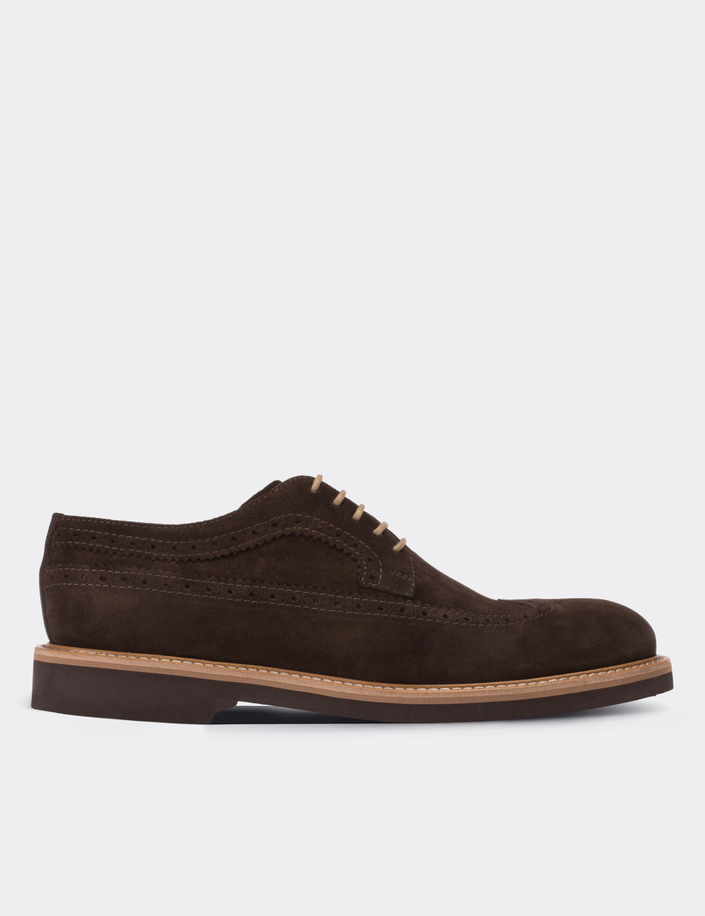 Brown Suede Leather Lace-up Shoes - 01293MKHVE20