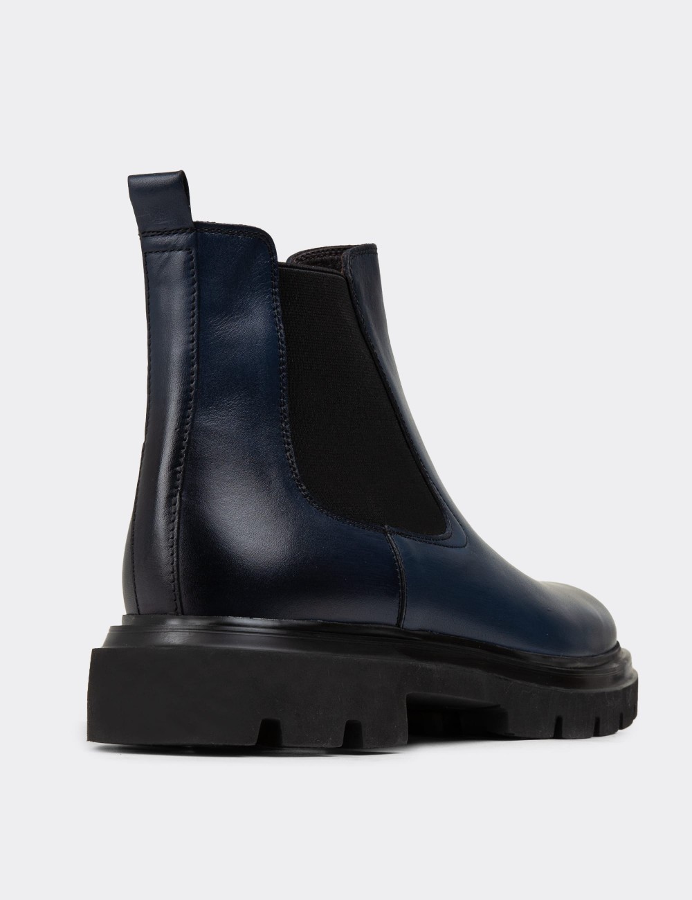 Navy Leather Chelsea Boots - 01982MLCVE01