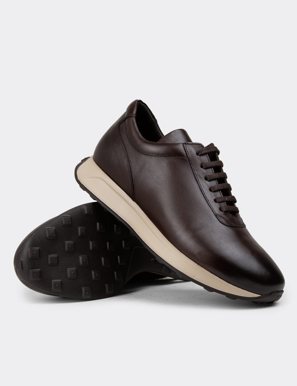 Brown Leather Sneakers - 01983MKHVE01