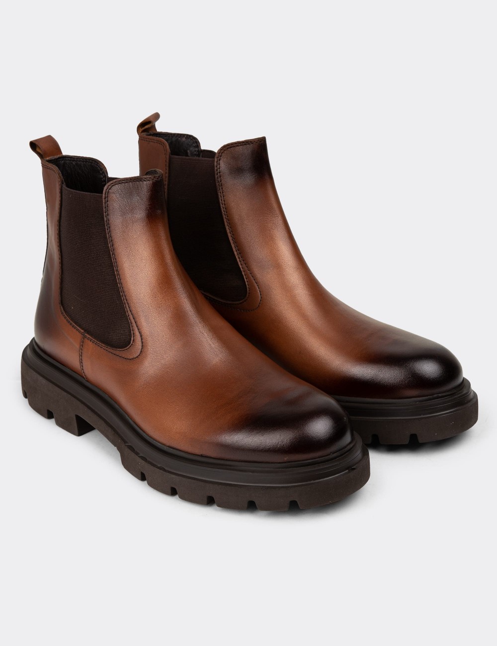 Tan Leather Chelsea Boots - 01982MTBAE01