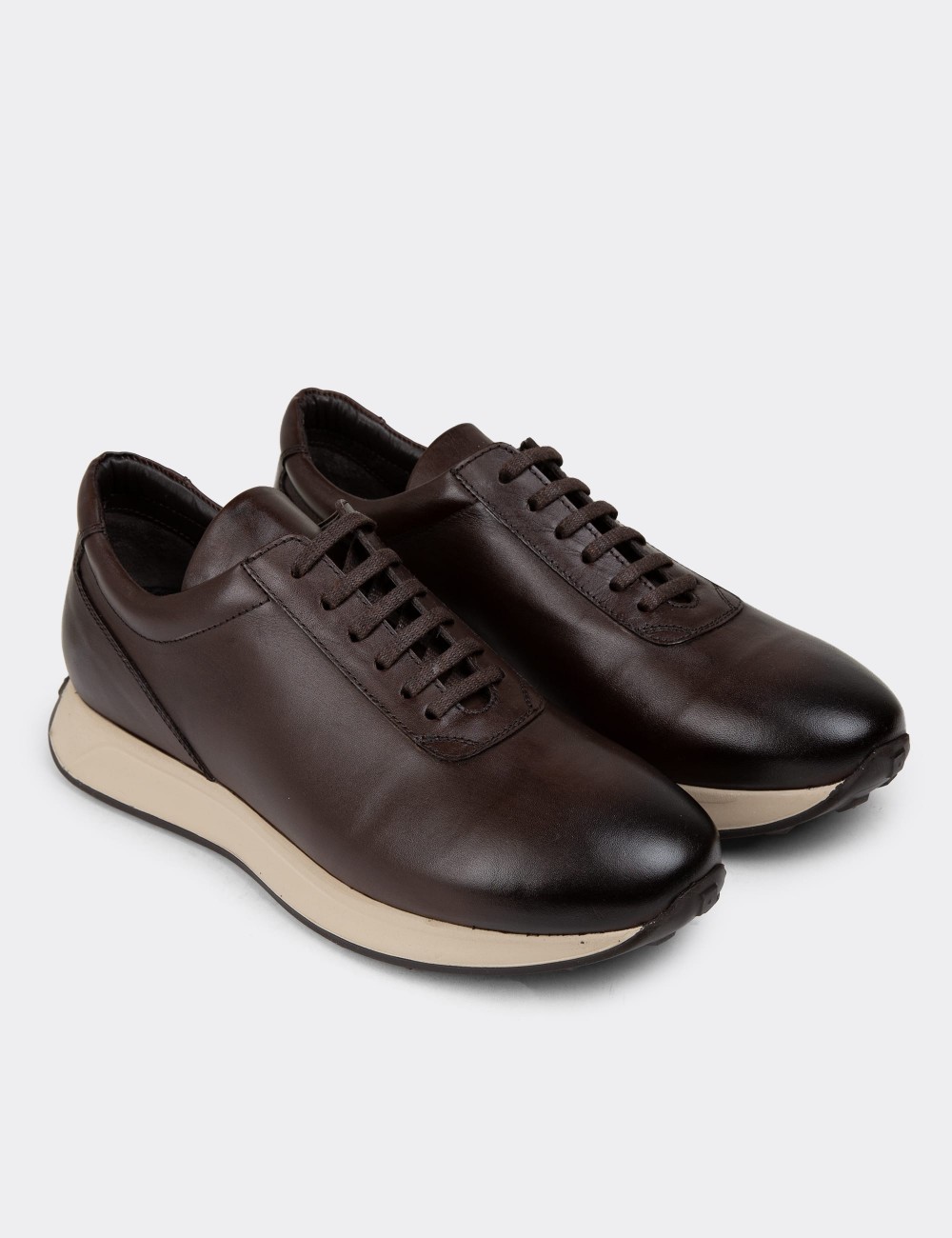 Brown Leather Sneakers - 01983MKHVE01