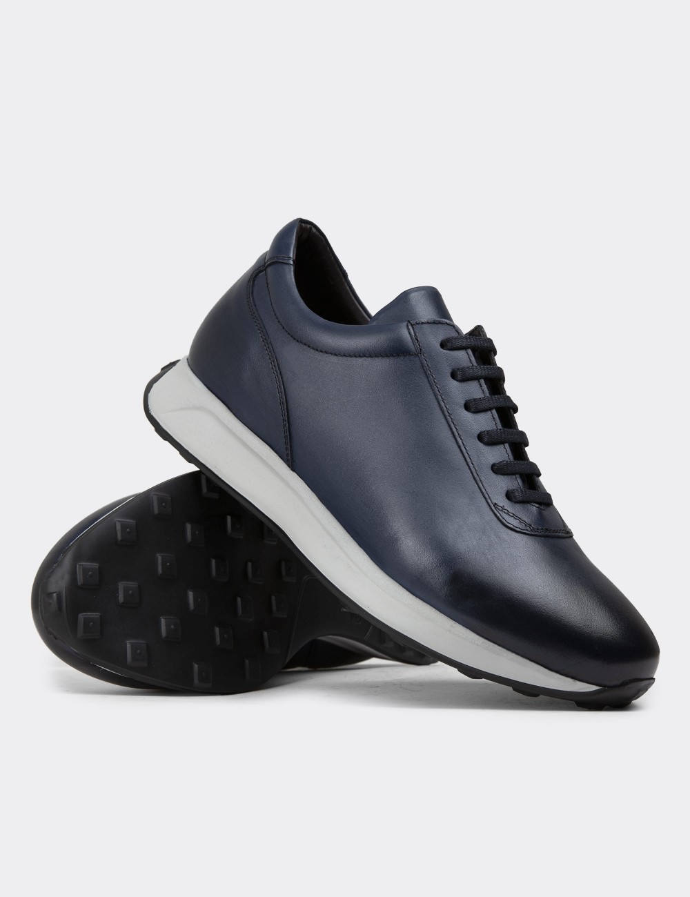 Navy Leather Sneakers - 01983MLCVE01