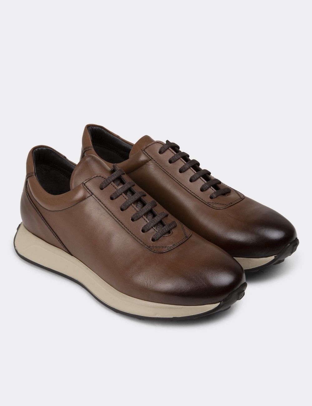 Tan Leather Sneakers - 01983MTBAE01