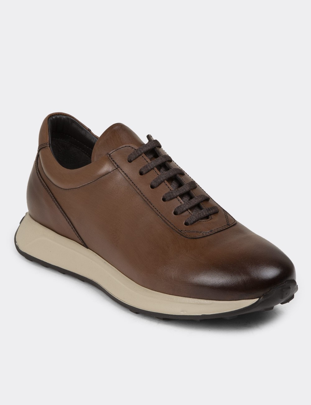 Tan Leather Sneakers - 01983MTBAE01