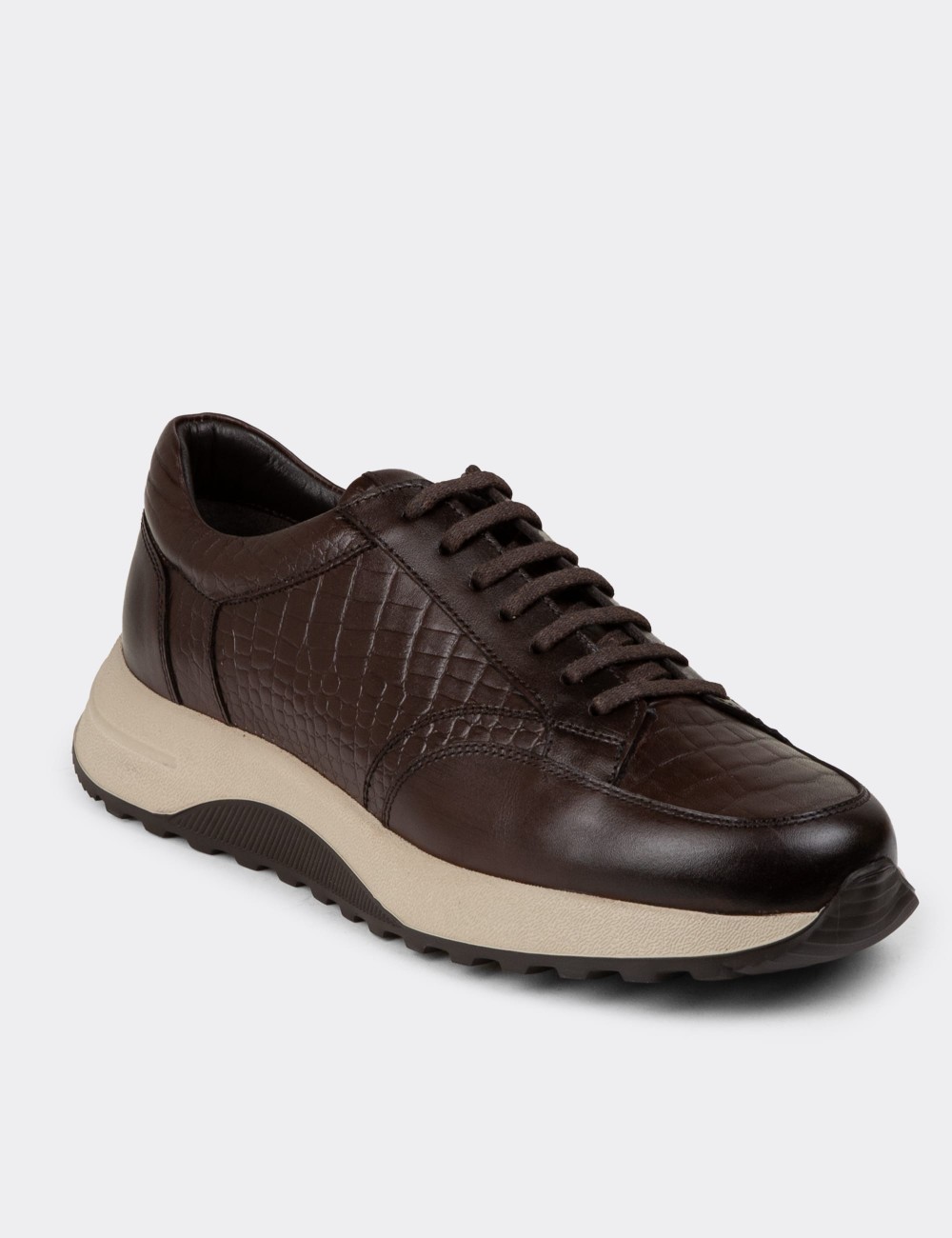 Brown Leather Sneakers - 01984MKHVE01