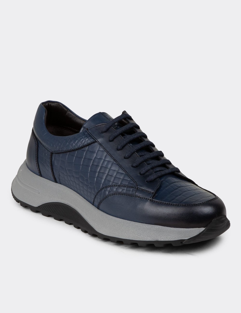 Navy Leather Sneakers - 01984MLCVE01