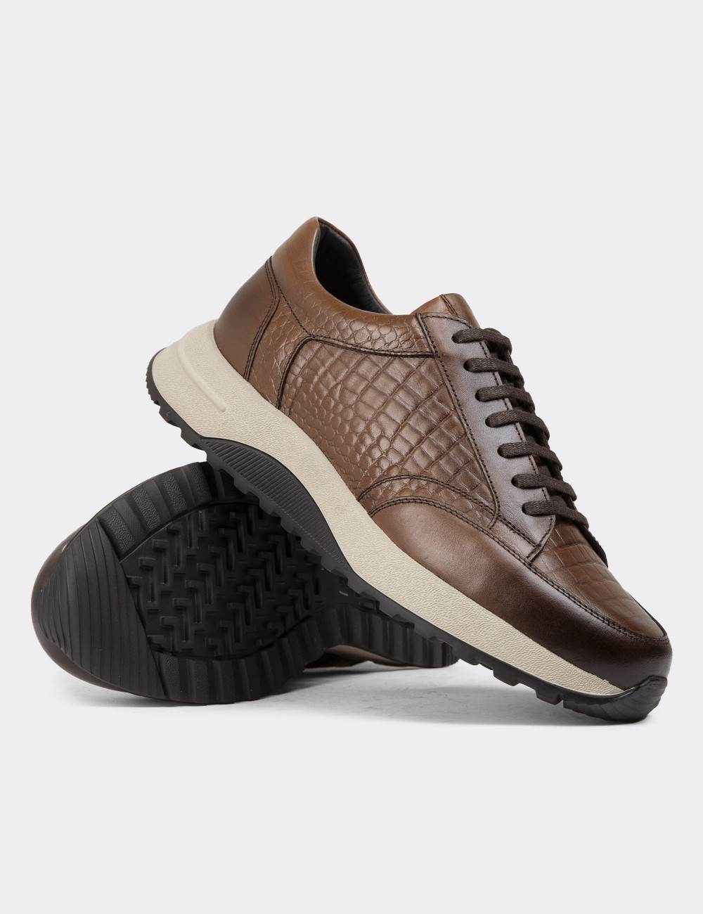 Tan Leather Sneakers - 01984MTBAE01