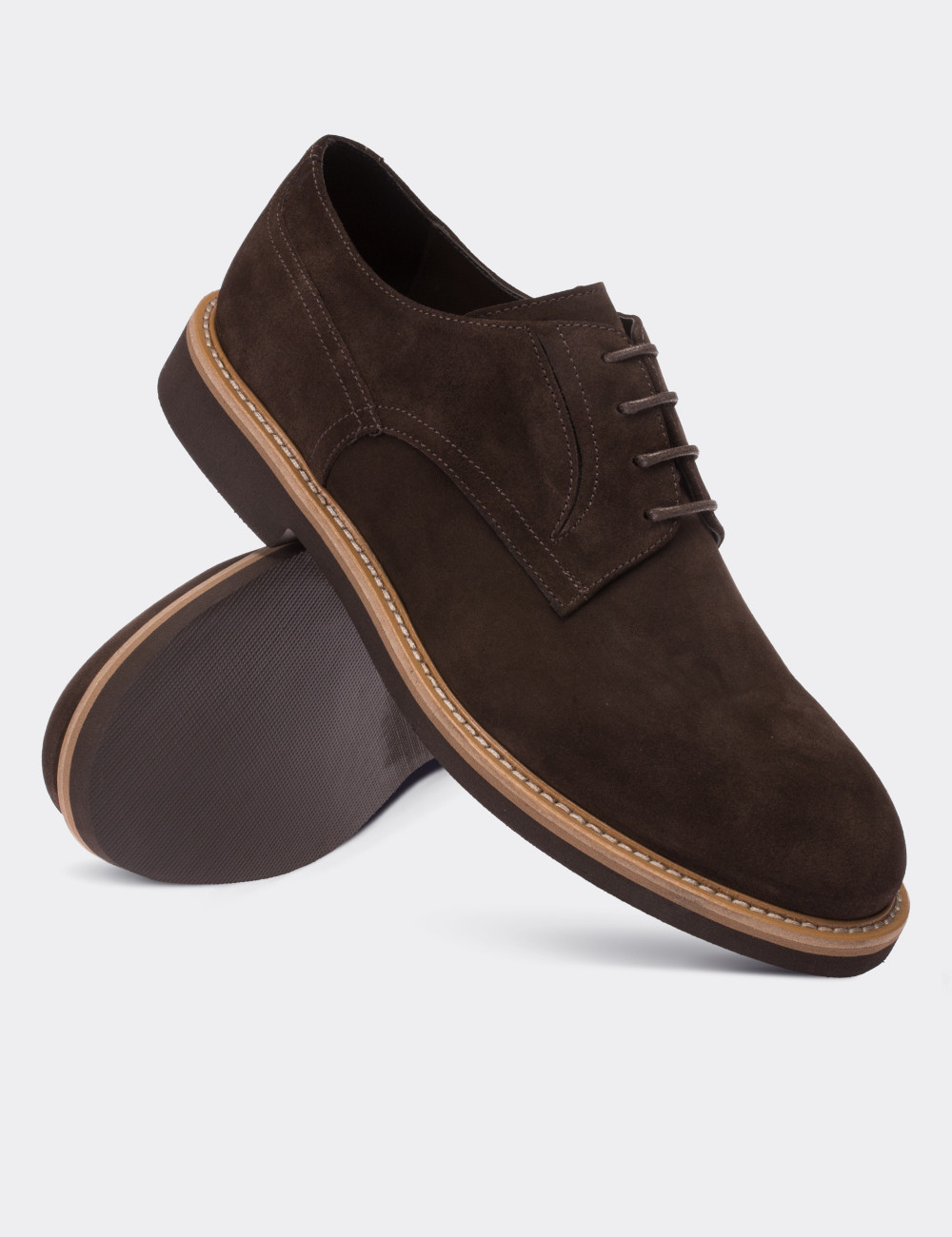 Brown Suede Leather Lace-up Shoes - 01294MKHVE13