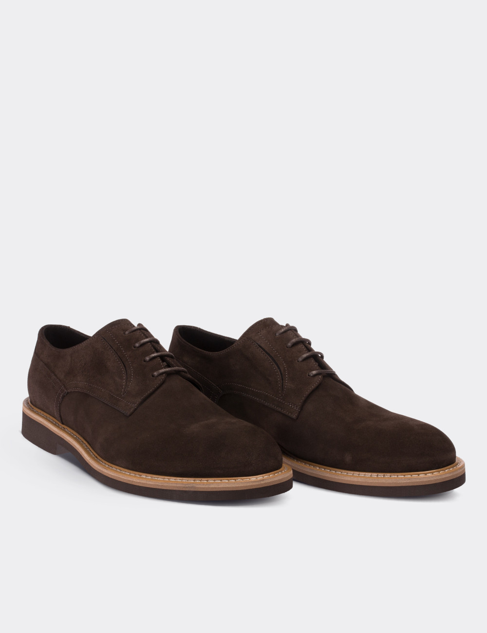 Brown Suede Leather Lace-up Shoes - 01294MKHVE13