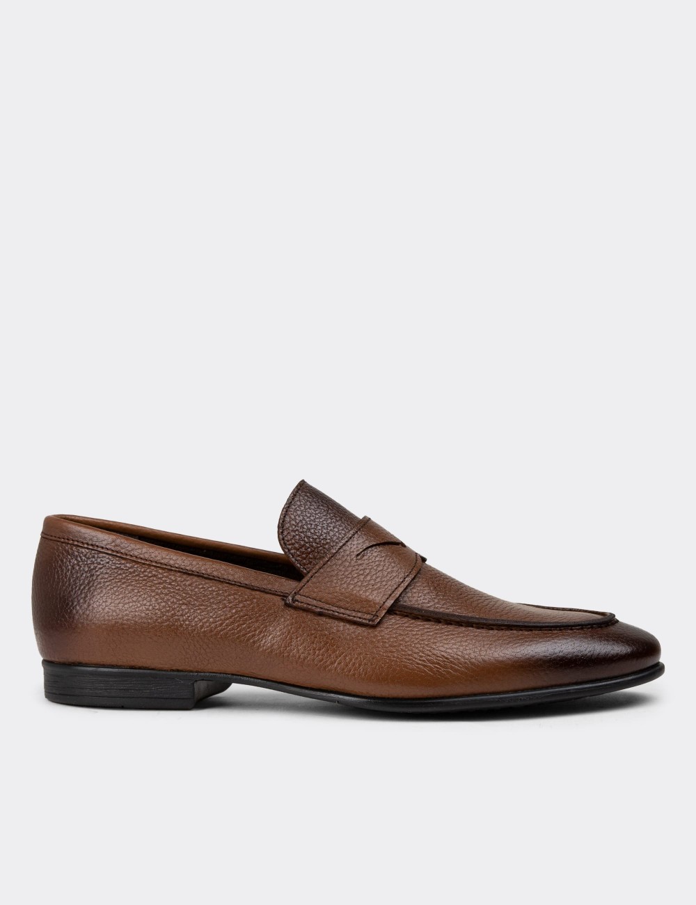 Tan Leather Loafers Shoes - 01988MTBAC01