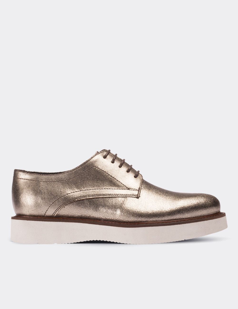 Gold Calfskin Leather Lace-up Shoes - Deery