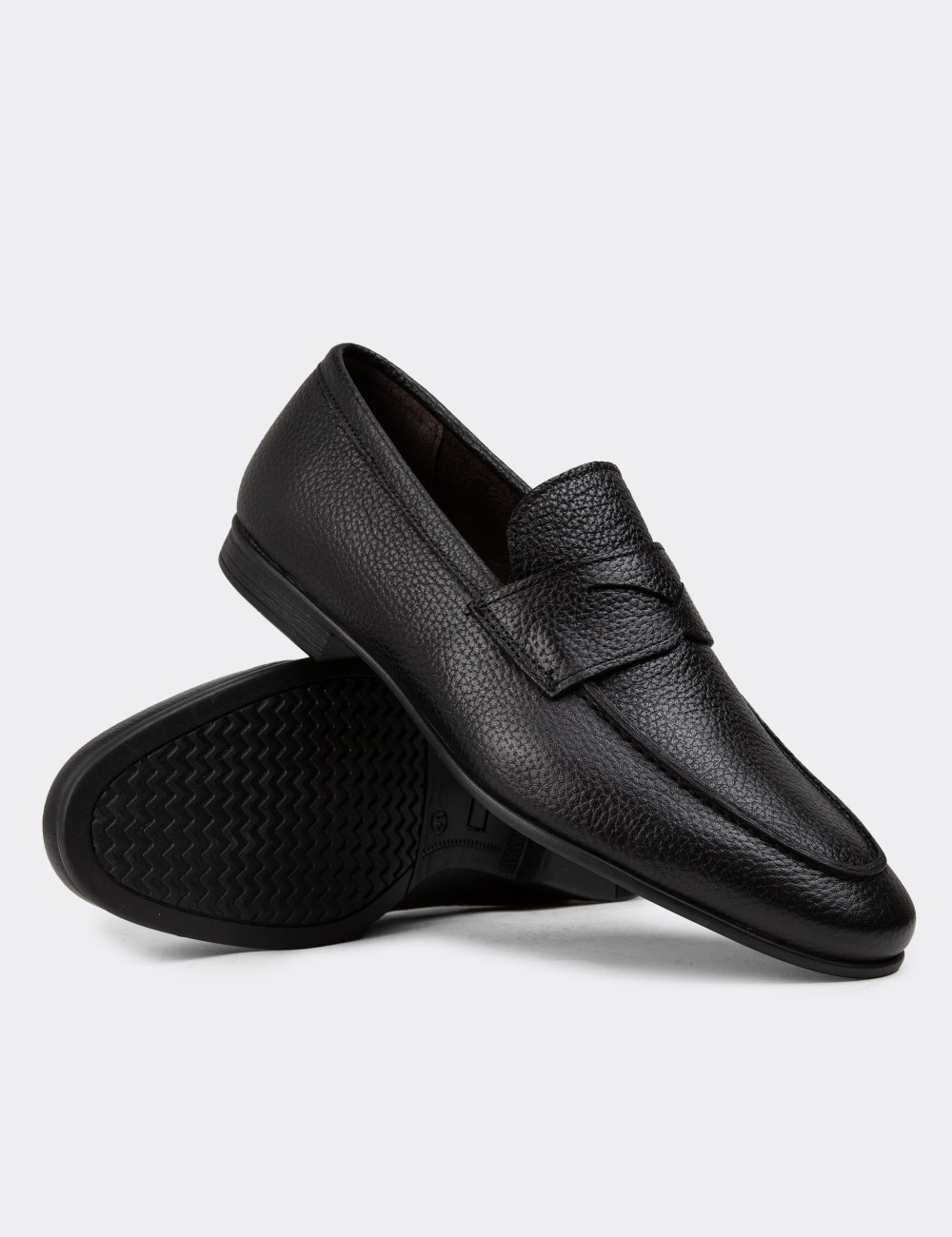 Black Leather Loafers Shoes - 01988MSYHC01