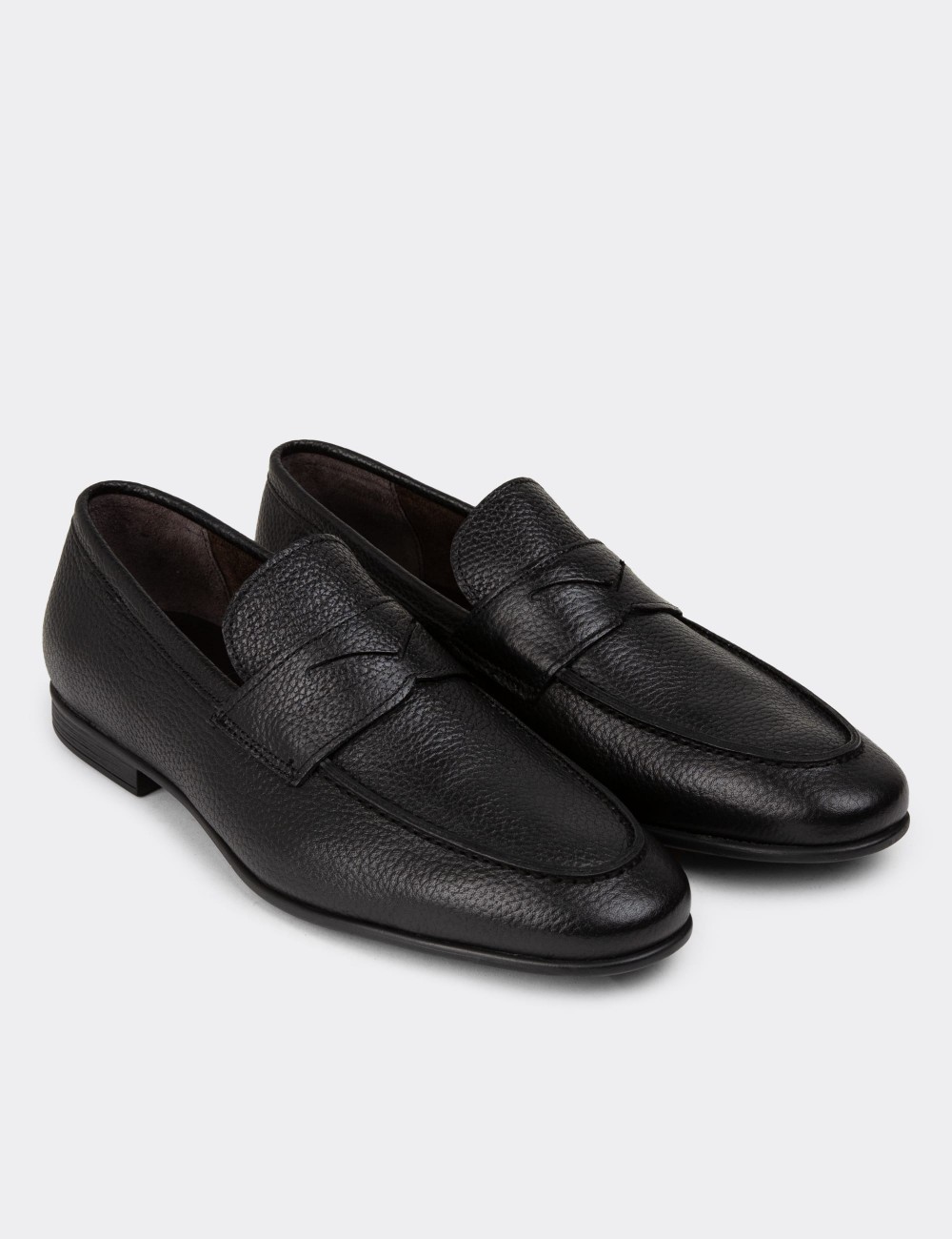 Black Leather Loafers Shoes - 01988MSYHC01