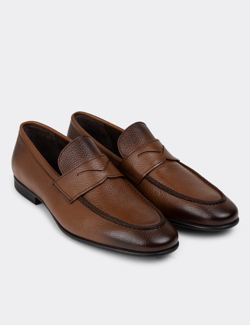 Tan Leather Loafers Shoes - 01988MTBAC01