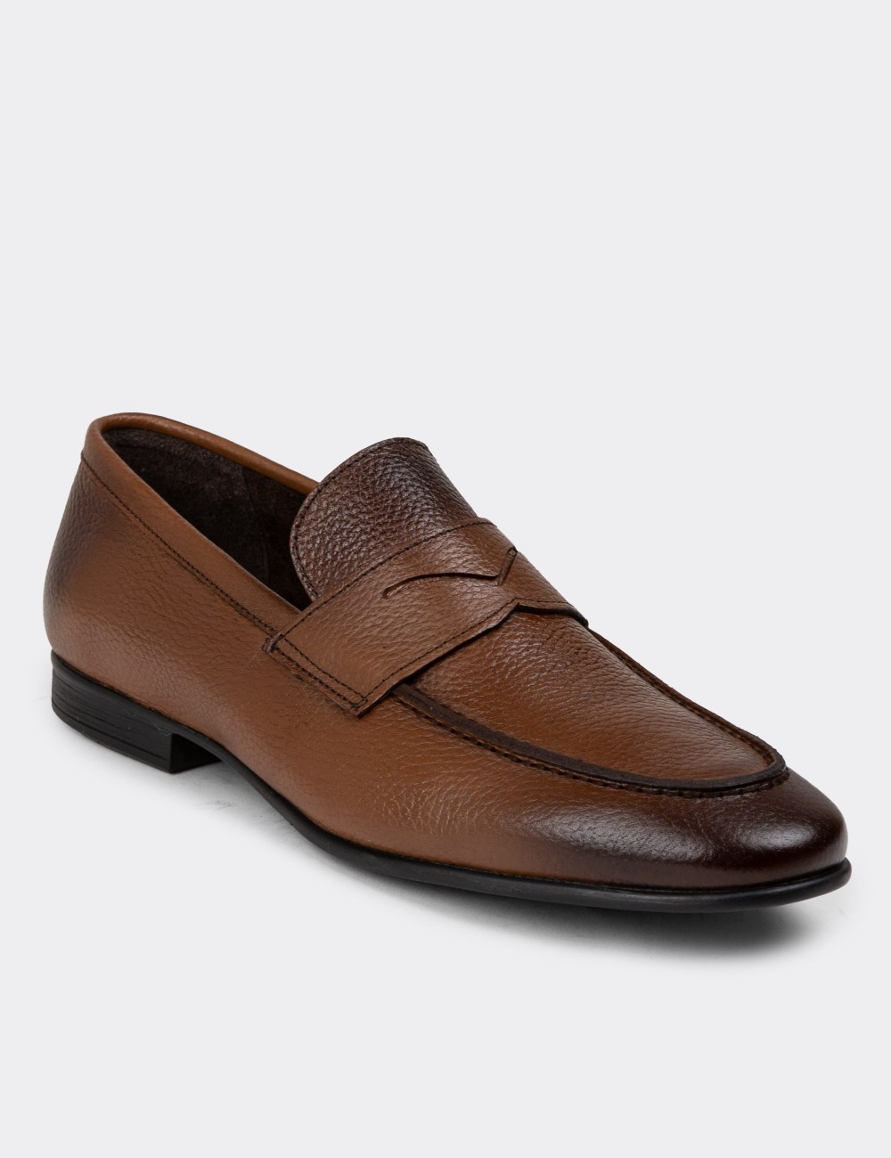 Tan Leather Loafers Shoes - 01988MTBAC01