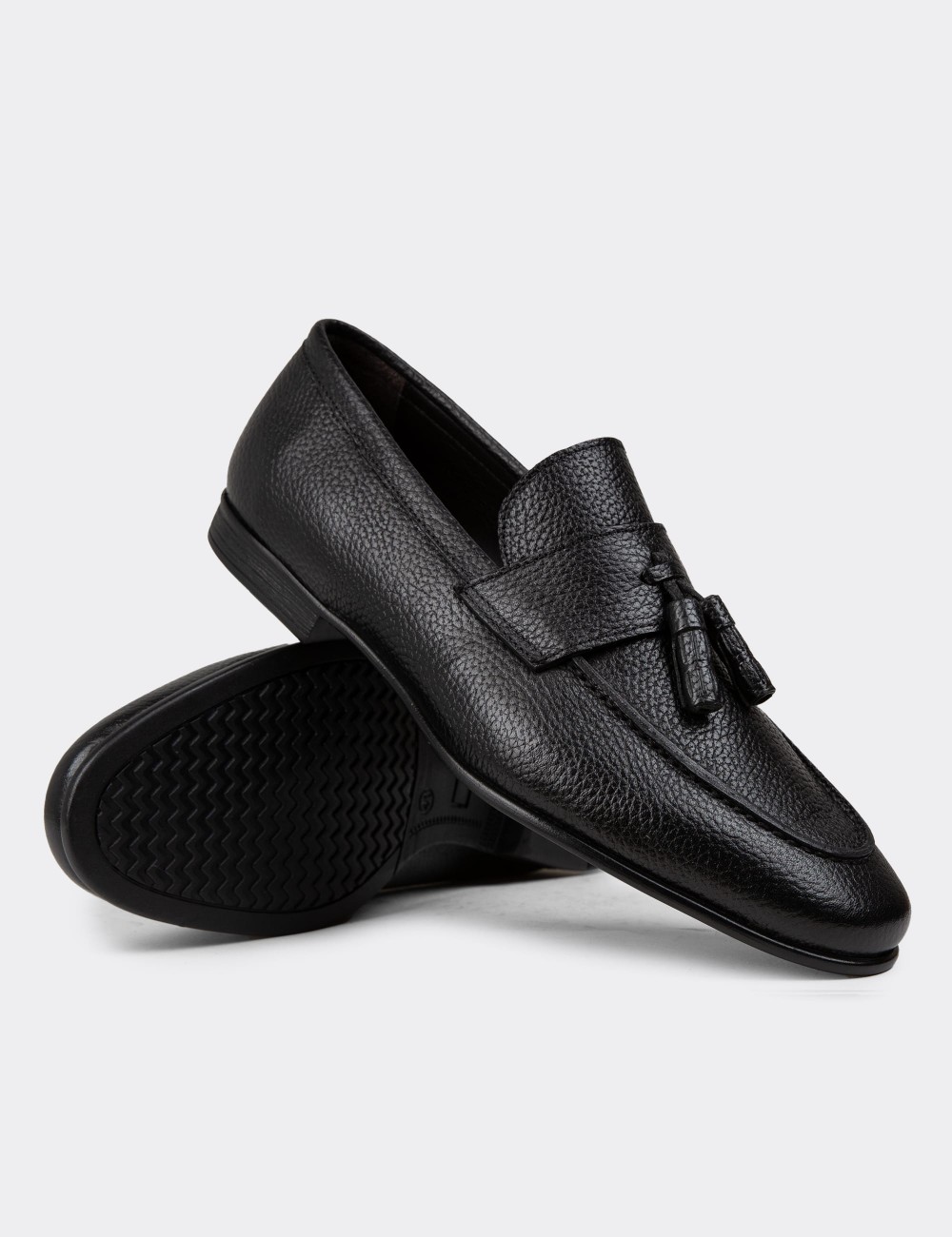 Black Leather Loafers - 01989MSYHC01