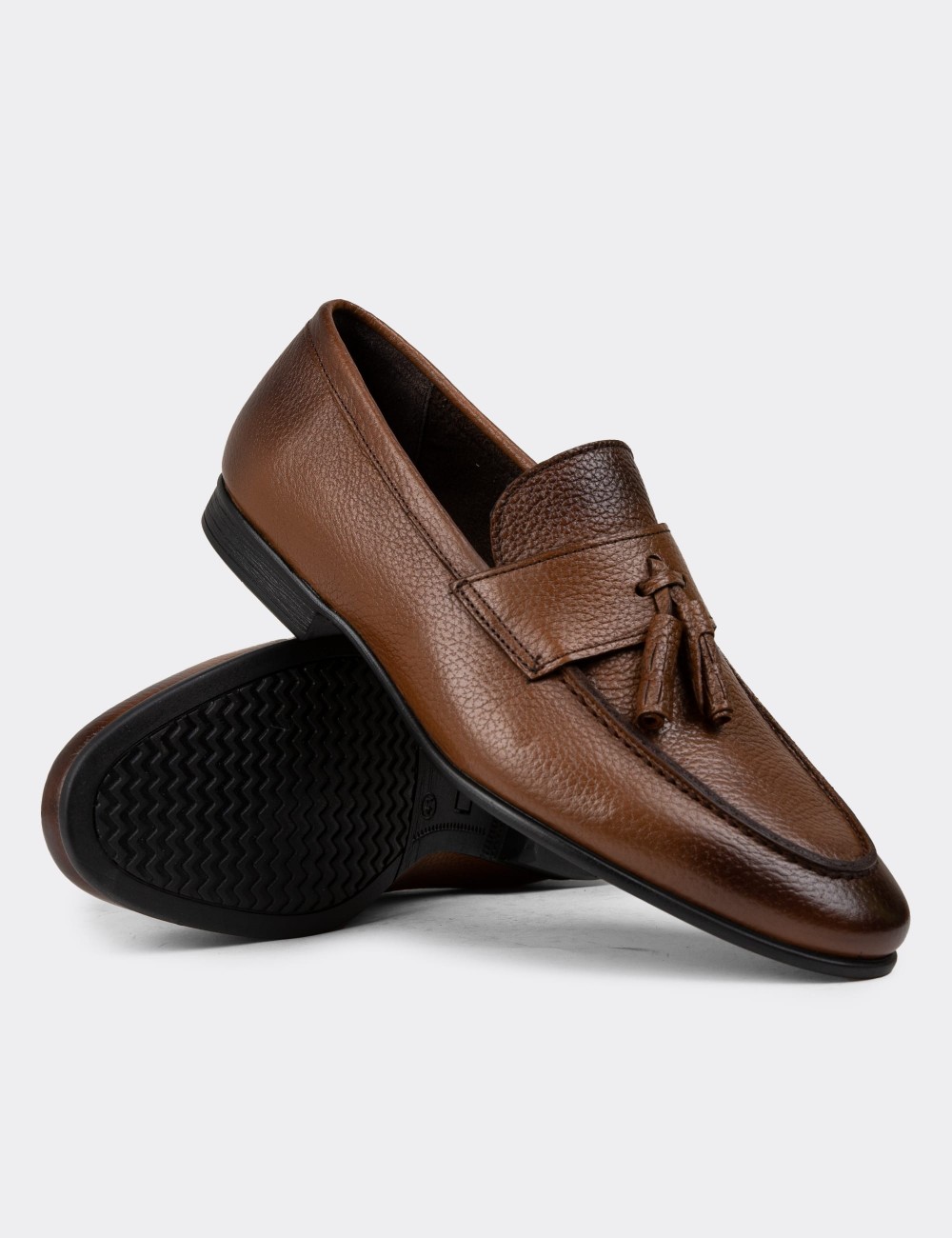 Tan Leather Loafers Shoes - 01989MTBAC01