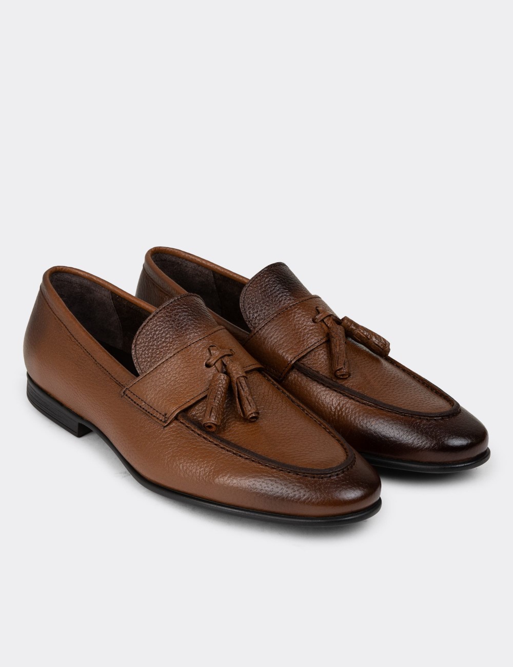 Tan Leather Loafers Shoes - 01989MTBAC01