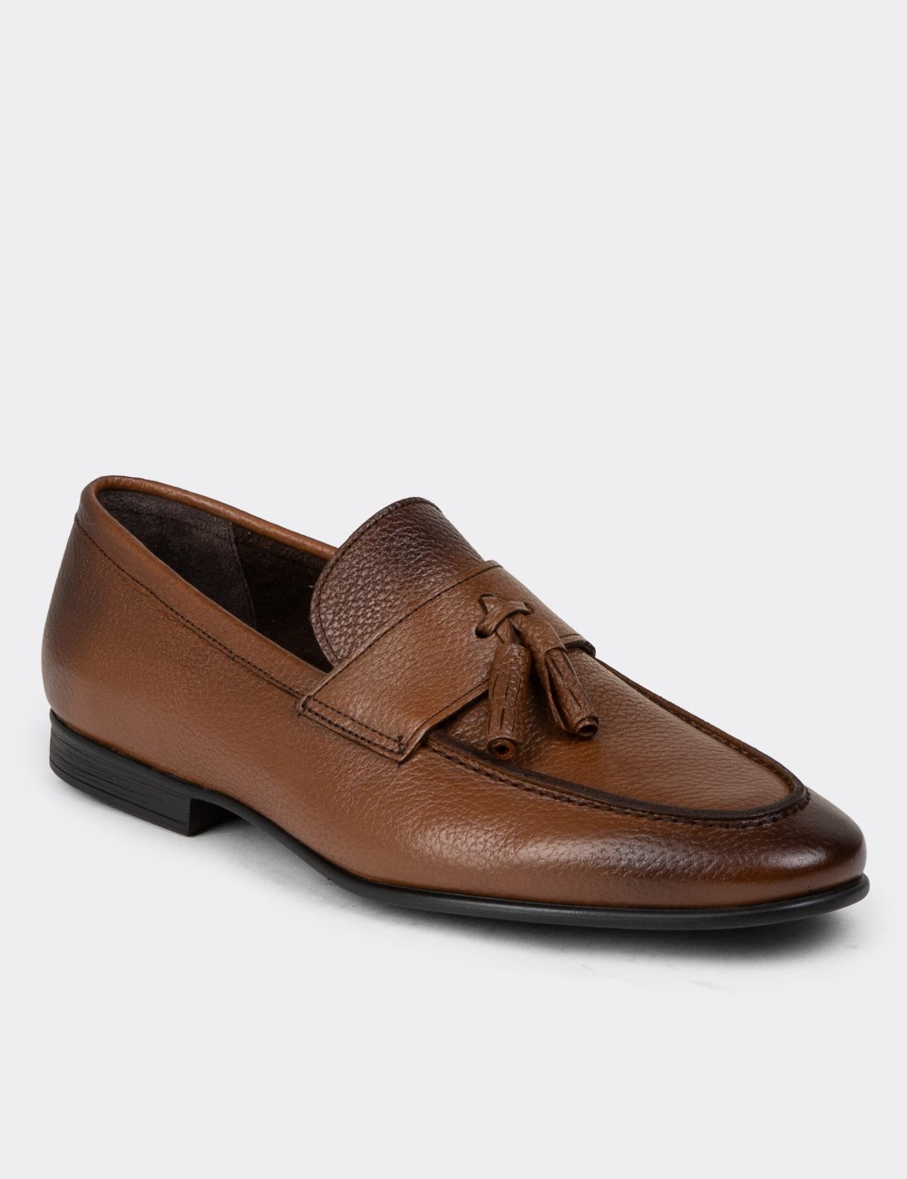 Tan Leather Loafers Shoes - 01989MTBAC01