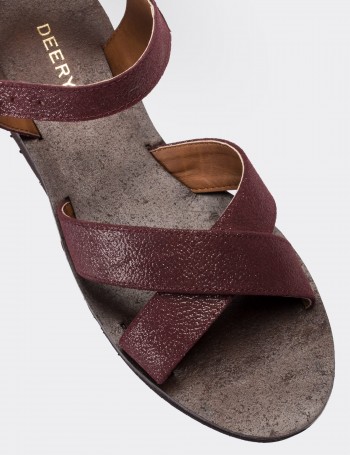 Burgundy Calfskin Leather  Sandals - 02124ZBRDC01