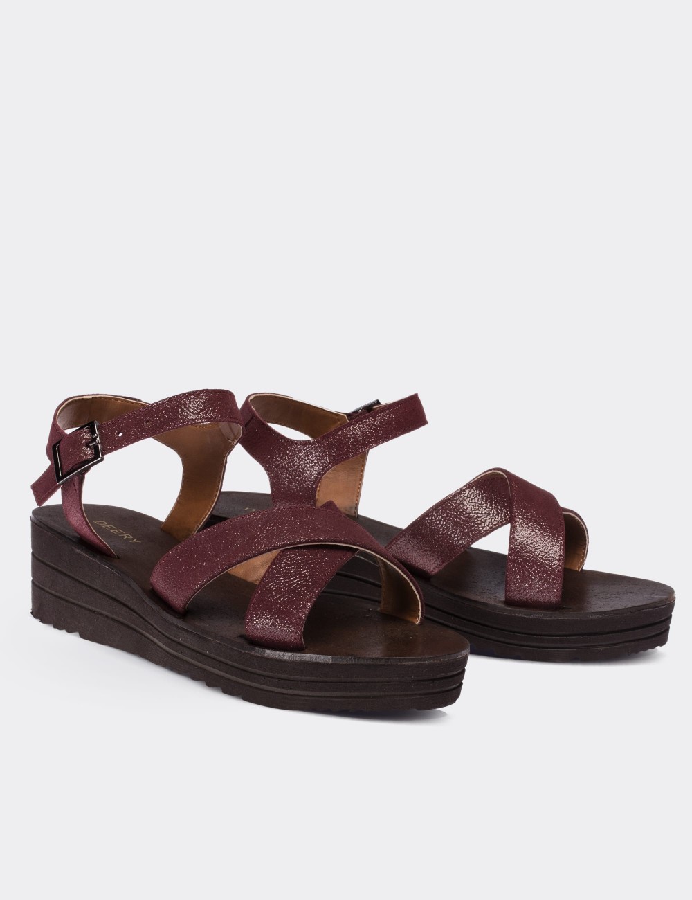 Burgundy Calfskin Leather  Sandals - 02124ZBRDC01