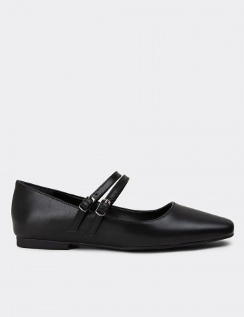 Black Leather Flats - K0110ZSYHC01